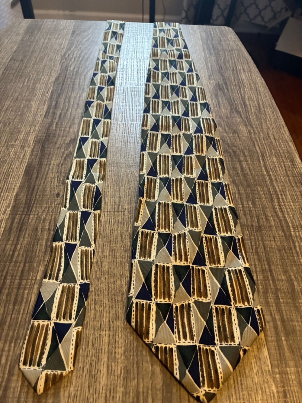 Geometric Pattern Navy and Gold Men's Tie